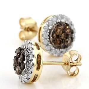 Champagne and White Diamond Gold Earrings